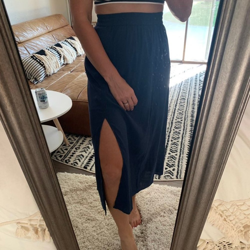 Silky blue slit midi maxi skirt - Picture 8 of 12